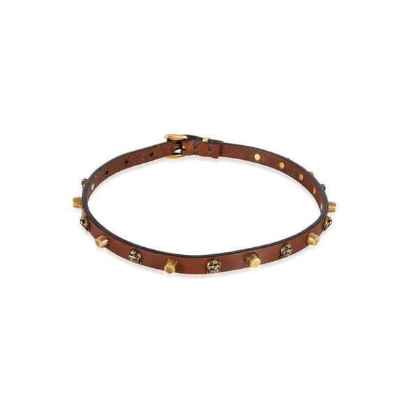 Gucci Vintage Accessories - Pre Loved Gucci Vintage Gucci Brown Leather Feline Head Studded Gold Tone Choker
